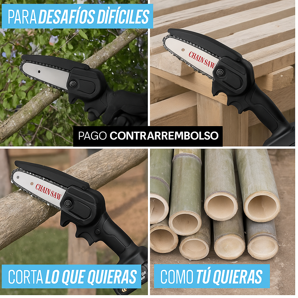 Mini Motosierra Eléctrica + Linterna Frontal LED GRATIS