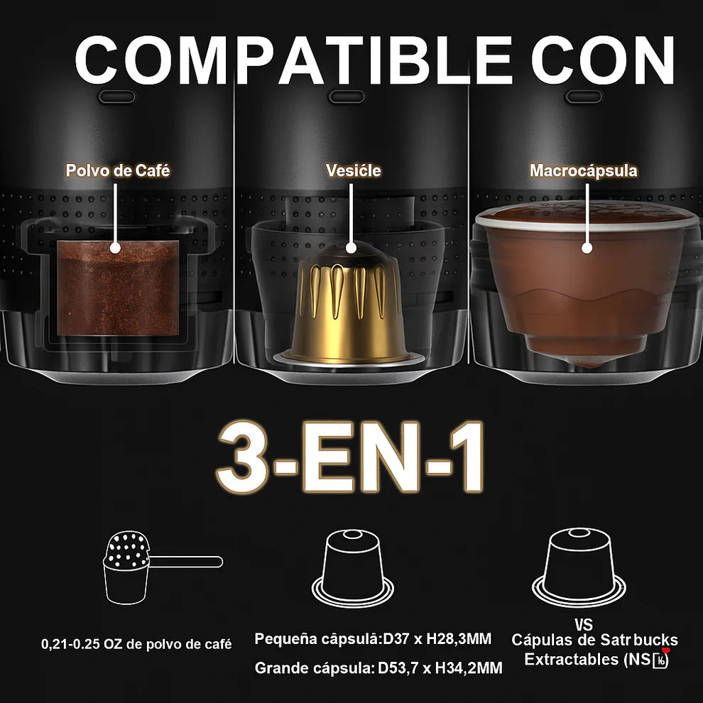 Cafetera Portátil 3 en 1 | Espresso en Cápsulas y Café Molido - Coffi™