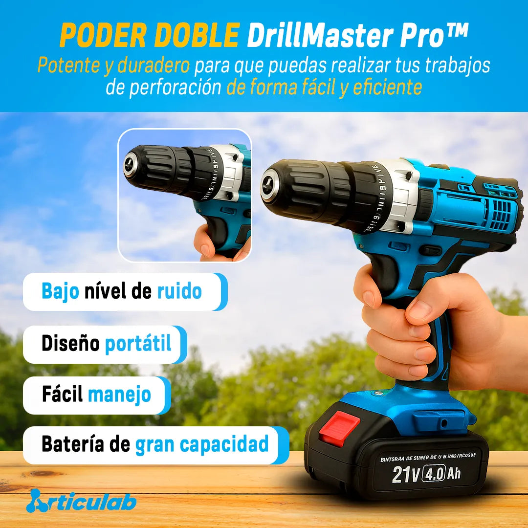 Taladro Eléctrico Inalámbrico con Doble Batería – DrillMaster Pro™