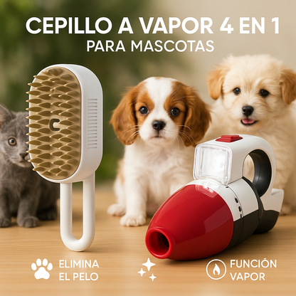 VapoPet™ - Cepillo a Vapor 4 en 1 Para Mascotas + Mini Aspirador Portátil GRATIS