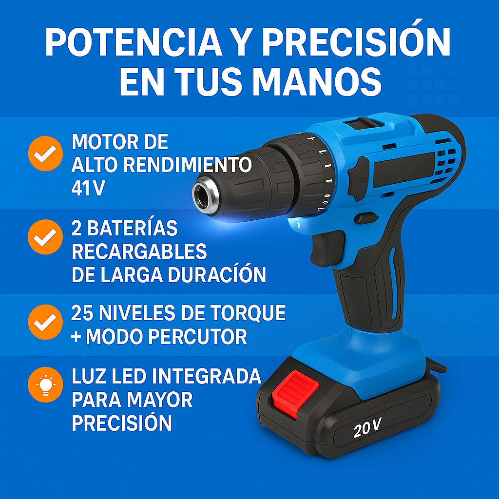 Taladro Percutor + Linterna Frontal LED GRATIS [Nueva Promoción 2025]