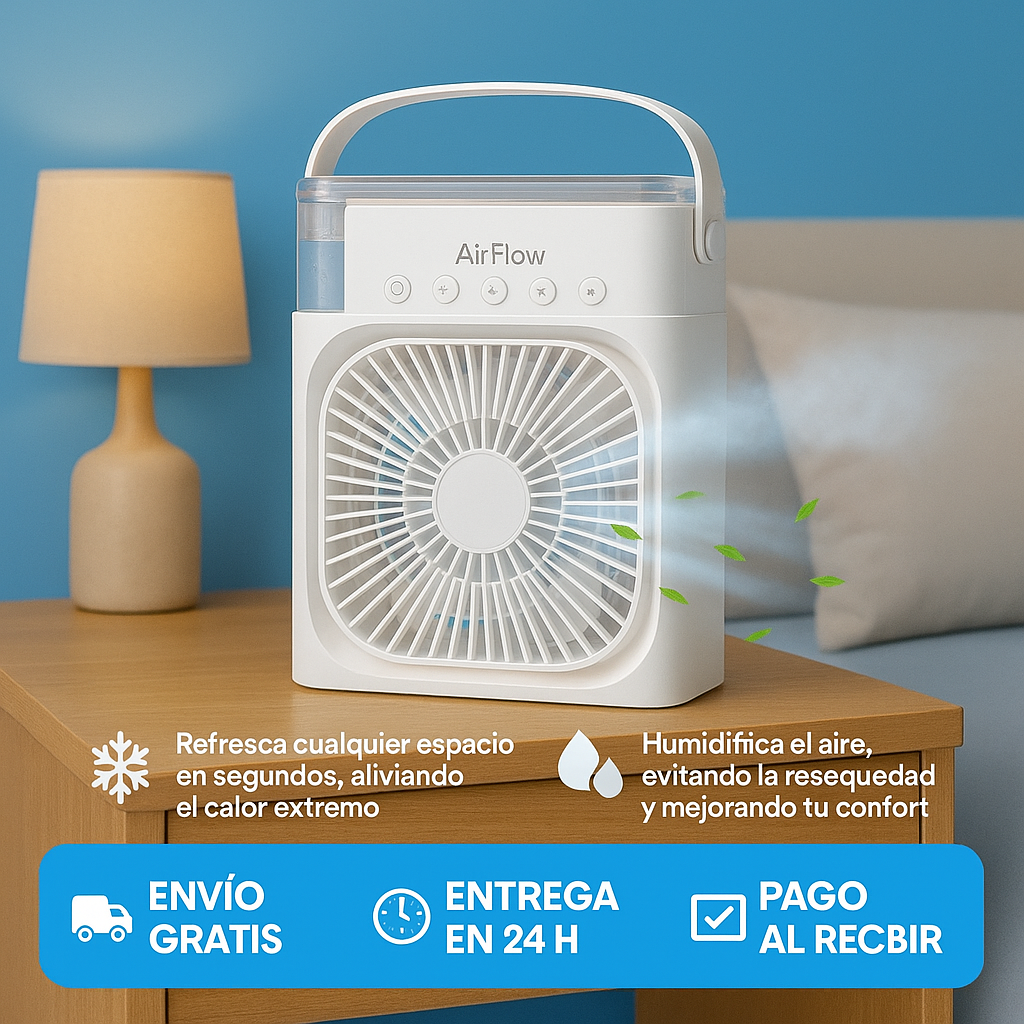AirFlow™ - Mini Ventilador Humidificador + Aceites Esenciales Gratis